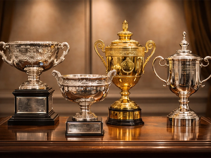 Trofei dei quattro tornei del Grande Slam in esposizione