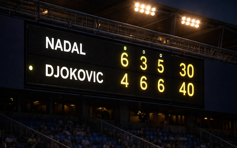 Tabellone con punteggio di un match di tennis che mostra i set