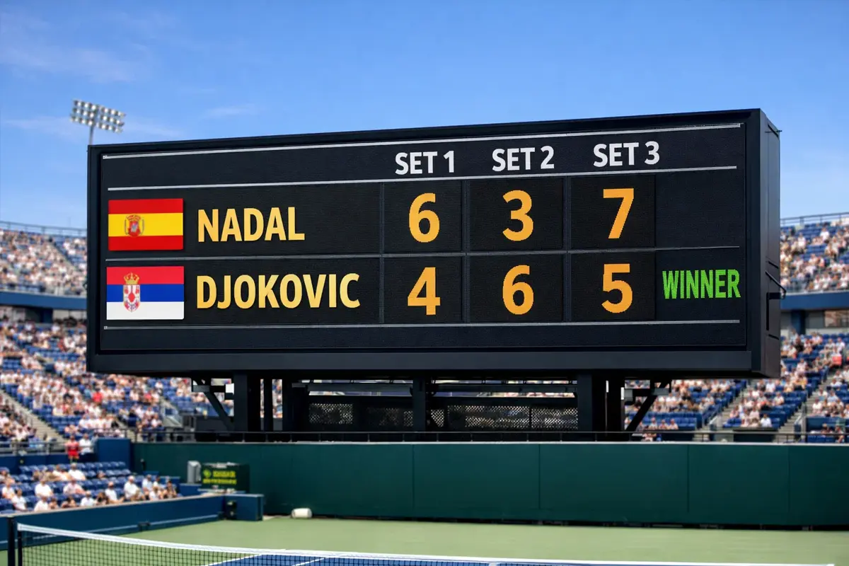 Tabellone segnapunti di un match di tennis che mostra il risultato set per set