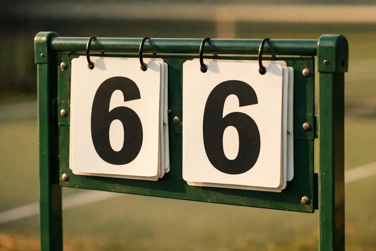 Tabellone segnapunti di un match di tennis che mostra il punteggio 6-6 nel set