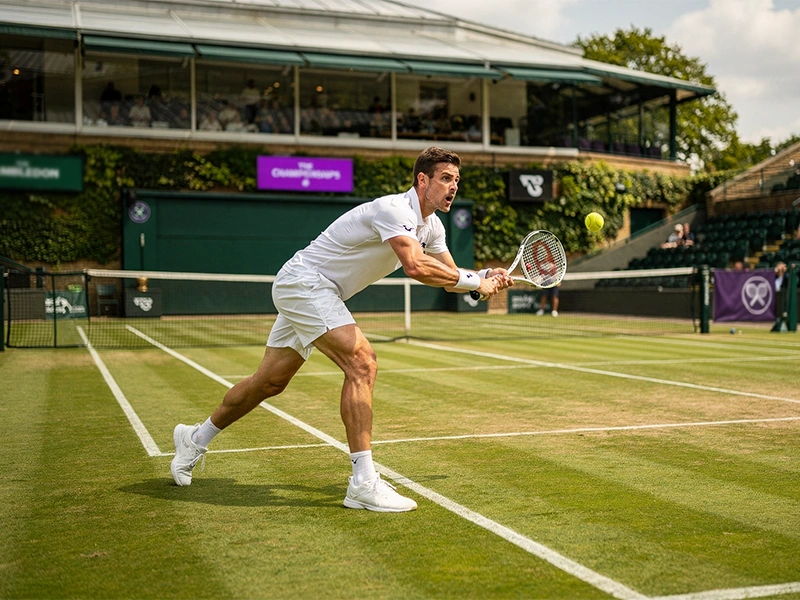 Campo in erba verde di Wimbledon con linee bianche